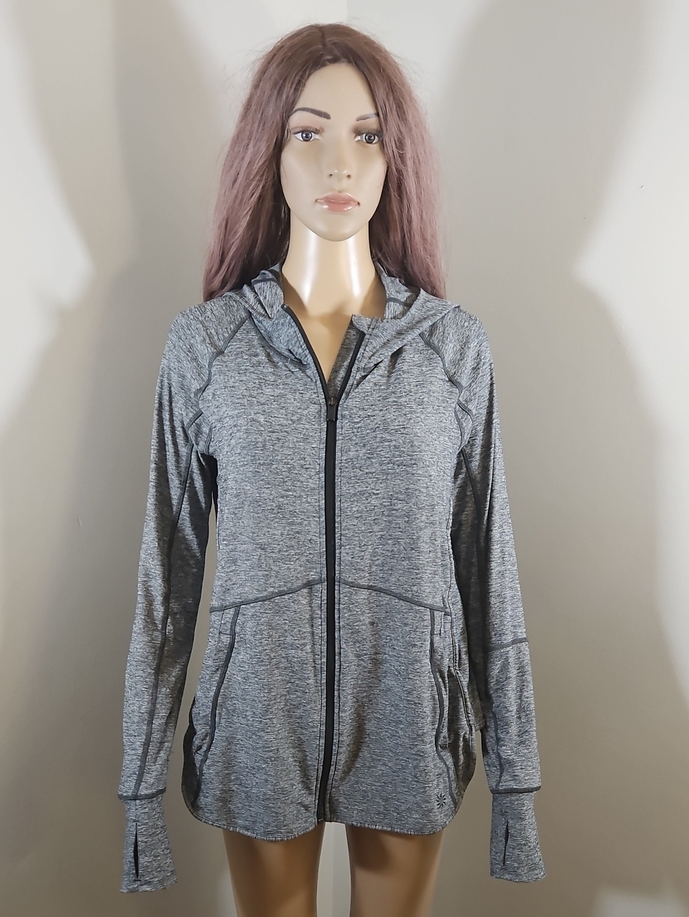 Athleta Gray Women's Lightweight Zip Hoodie Sweatshirt Long Sleeves Long Line
